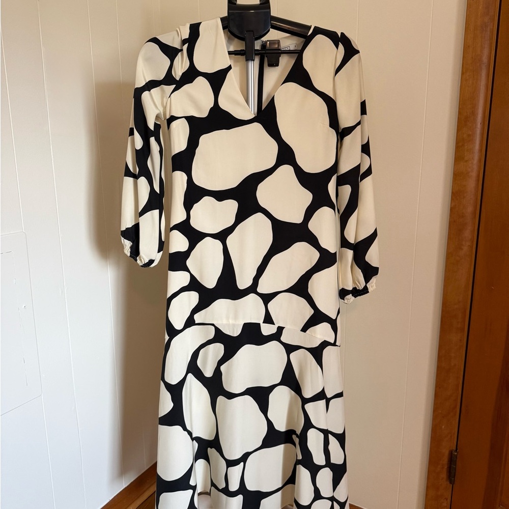 AYR 100% silk drop waist, long sleeved maxi dress, size xs
